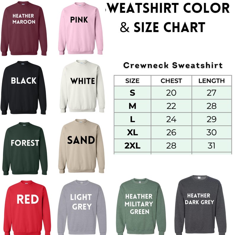 sweatshirts with different colors and sizes to choose from
