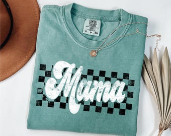 Comfort Colors® Checkers Mama Shirt, Retro Mama Shirt, Vintage Mama Tee, Motherhood T-shirt, Comfort Color Mama Tee, Trendy women's shirts