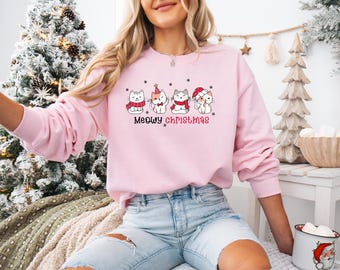 Meowy Christmas Shirt, Cat Christmas Sweatshirt, Cat Lover Xmas T-Shirt, Christmas Cat Mom Sweater, Trendy Shirt, Womens shirt, Cat lover