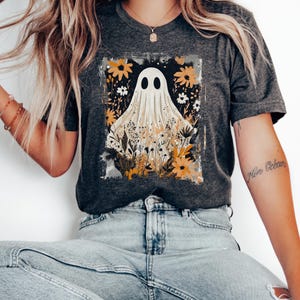 Halloween Lace Ghost Tshirt,Spooky Coquette T-Shirt,Girly Ghost Orange Bow T Shirt,Lacey Ghost Tee, Halloween Shirt, Floral Ghost shirt,Gift