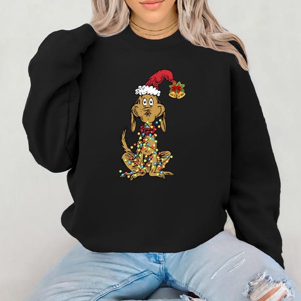 Sudadera con árbol de Navidad, con el perro Max, camisa con árbol de Whoville, estrella verde, camisa de moda, sudadera para niños, sudadera para mujer