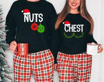 Couples Christmas Sweatshirts, Funny Christmas Shirt Gift for Couple Chest Nuts Shirt Boyfriend Christmas Gift, Funny Couple Shirt, ugly