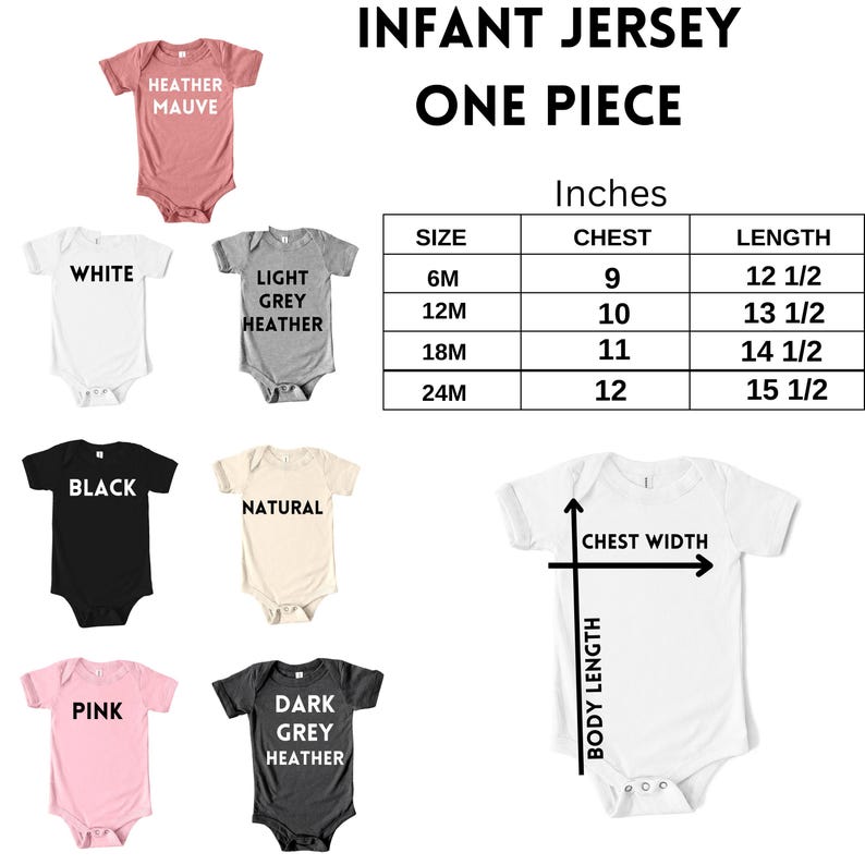 a baby bodysuit with the measurements for each of the ones