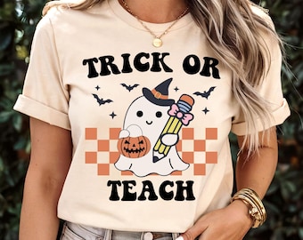 Teacher Halloween Shirt, Halloween Teacher Shirt, Trick or Teach Shirt, Spooky Teacher T-shirt, Retro Ghost Teacher Shirt,Fall Teacher Shirt