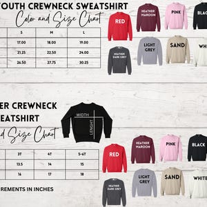 a chart showing the size and measurements of a youth crew neck sweatshirt