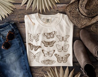 Comfort Colors® Butterfly and Moth T-Shirt, Cottagecore Aesthetic T shirt,Cottage Core Shirt,Retro Butterflies shirt, cute women shirt, Gift