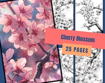 Cherry Blossom Coloring Pages, 25 Grayscale Illustrations (PDF Download)
