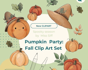 Pumpkin Party: Fall ClipArt Set | Digital illustration | PNG transparent | Trendy Fall Aesthetic | Vintage pumpkin clipart Autumn bundle