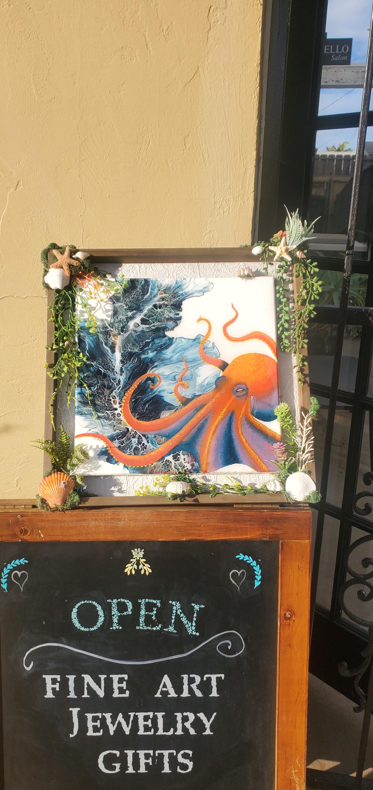 静寂 - アクリル絵の具で描かれた幻想的なタコの絵画 - Etsy 日本