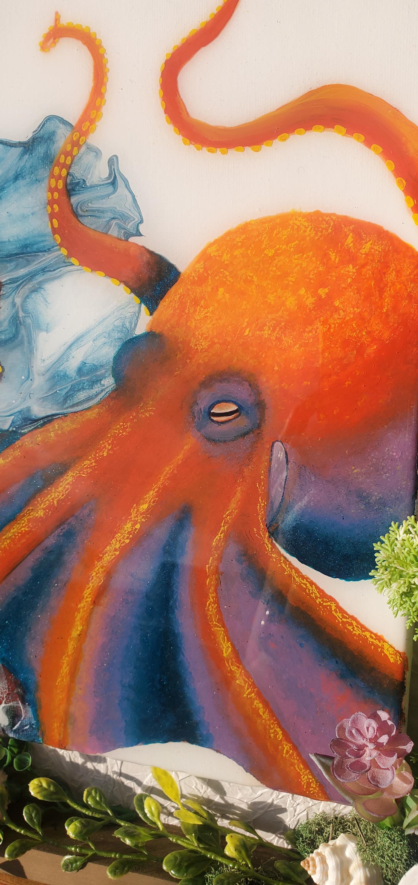 アクリル画　タコ 静寂 - アクリル絵の具で描かれた幻想的なタコの絵画 - Etsy 日本