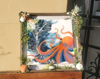 静寂 - アクリル絵の具で描かれた幻想的なタコの絵画 - Etsy 日本