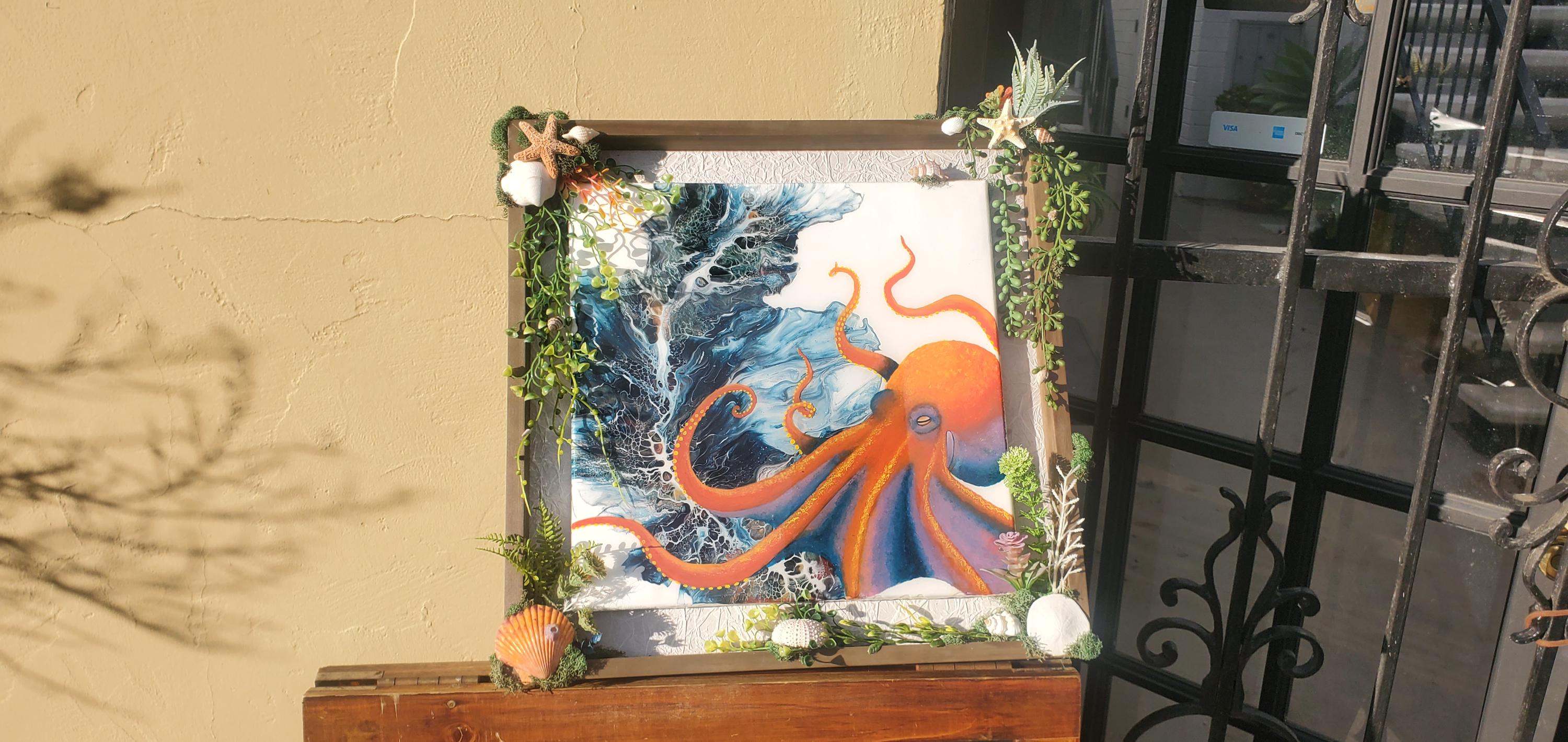 アクリル画　タコ 静寂 - アクリル絵の具で描かれた幻想的なタコの絵画 - Etsy 日本