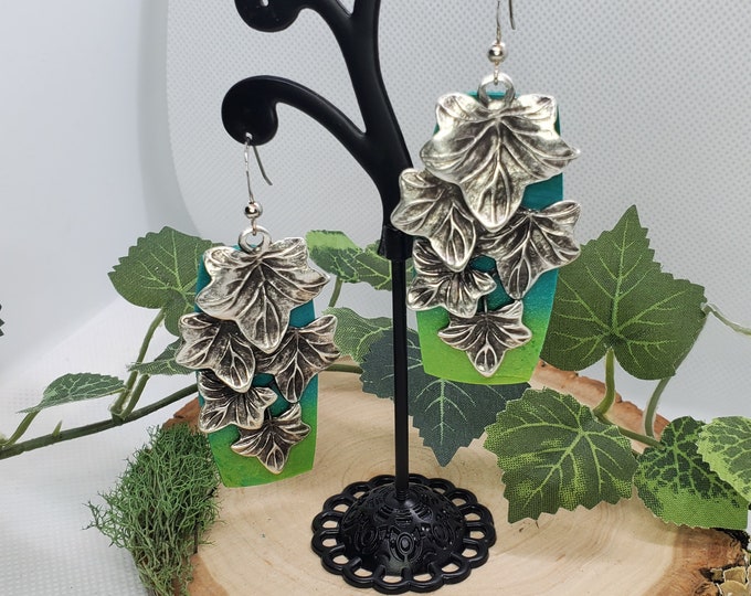 Featured listing image: Gorgeous Silver Ivy and Green Ombre Polymer Clay Earrings