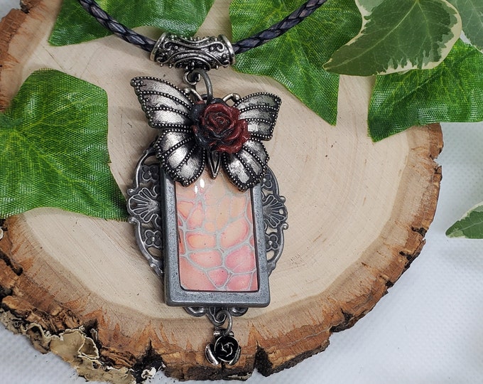 Featured listing image: Butterfly and Filigree Wearable Art with Mini Pour Painting