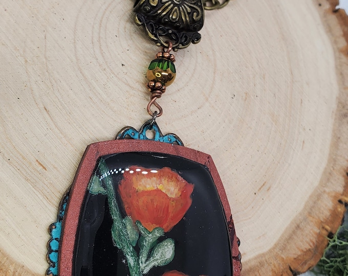 Featured listing image: Hand Painted Flower Polymer Clay Pendant Necklace