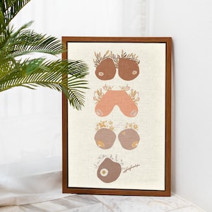 Floral Boob Art Poster Variation 1 Skin Tones Flower LGBTQ+ Lesbian Art Divine Feminine Body Positivity Wall Art Bathroom Dorm Bedroom Decor