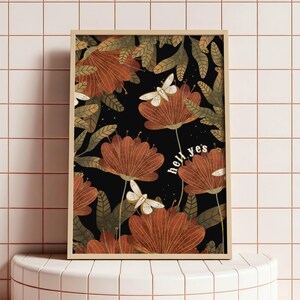 Hell Yes Poster Digital Download Swear Affirmation Funny Black Orange Green White Dragonflies Flowers Leaves Motivational Art Dorm Room y2k