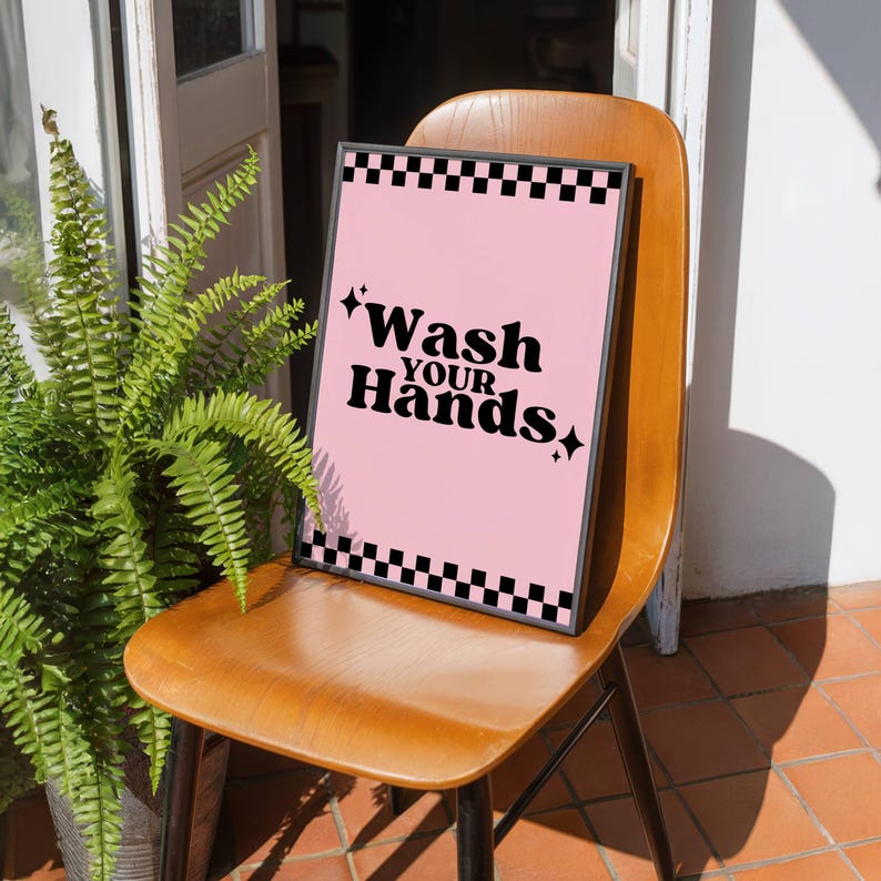 Wash Your Hands Poster Digital Download Funny Bathroom Wall Art Pink ...