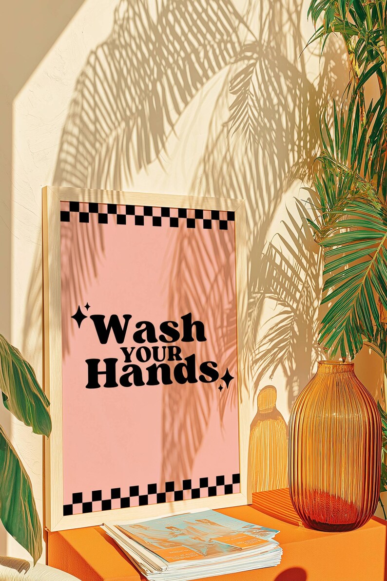 Wash Your Hands Poster Digital Download Funny Bathroom Wall Art Pink ...