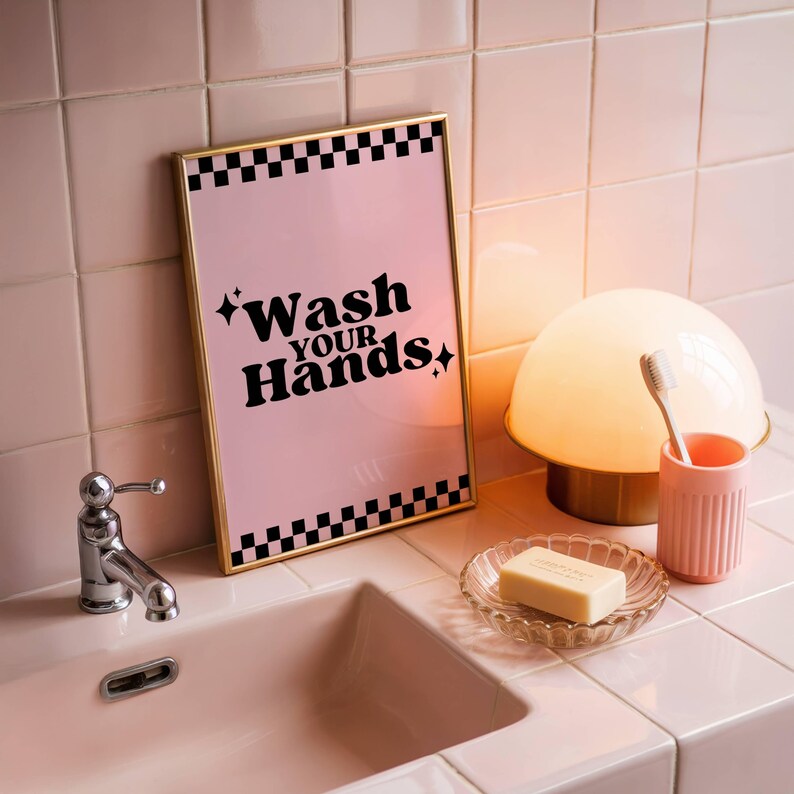 Wash Your Hands Poster Digital Download Funny Bathroom Wall Art Pink ...