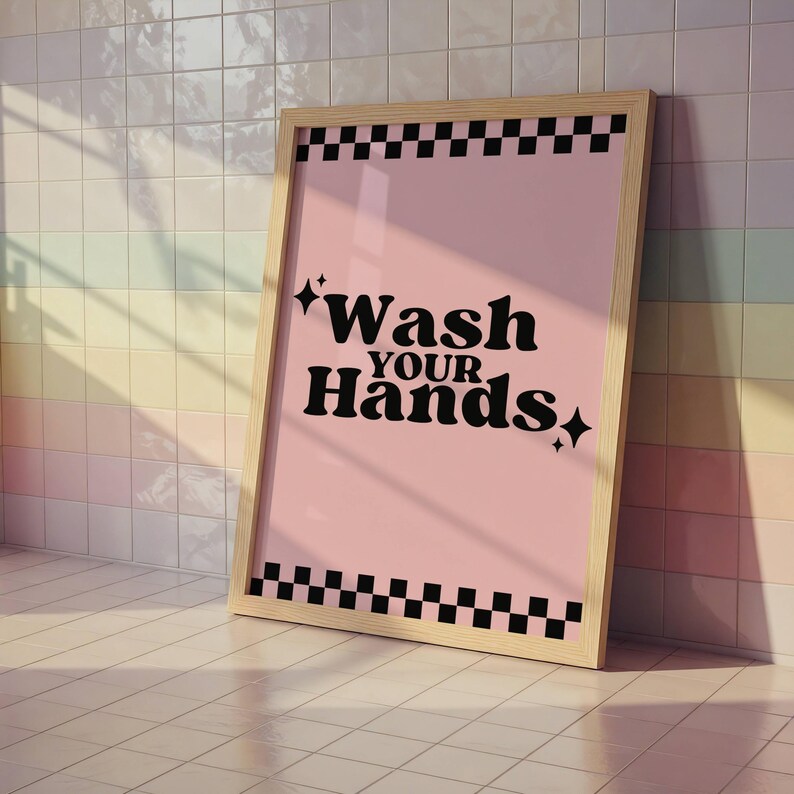 Wash Your Hands Poster Digital Download Funny Bathroom Wall Art Pink ...