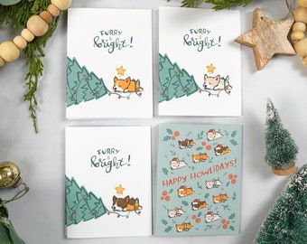 Corgi Christmas Card Variety Pack, Dog Holiday Cards | Furry & Bright, Happy Howlidays | Pack of 12