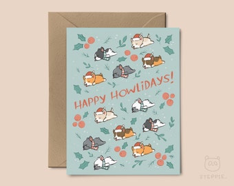 Sleeping Puppies Christmas Card (Mixed), Dog Holiday Card | Happy Howlidays | Corgi, French Bulldog