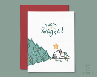 Französische Bulldogge Weihnachtskarte (weiß), Hunde Weihnachtskarte | Furry & Bright Grußkarte