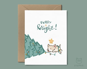 corgis Weihnachtskarte (Tan), Hunde Weihnachtskarte | Furry & Bright Grußkarte