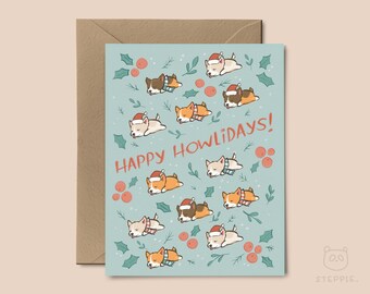 Schlafende Corgis Weihnachtskarte, Hunde Urlaubskarte | Fröhliche Howlidays