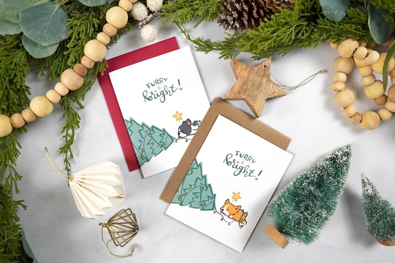 French Bulldog Christmas Card Grey, Dog Holiday Card Furry & Bright Greeting Card image 6