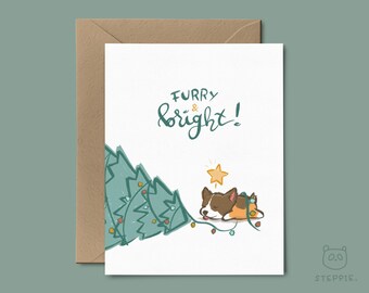 corgis Weihnachtskarte (gepunktet), Hunde Weihnachtskarte | Furry & Bright Grußkarte