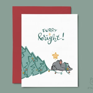 French Bulldog Christmas Card Grey, Dog Holiday Card Furry & Bright Greeting Card image 1