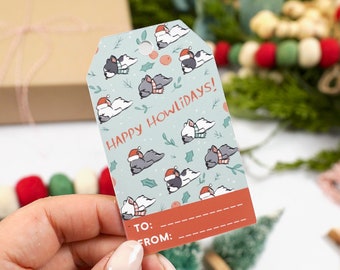 Happy Howlidays Welpe Geschenkanhänger | Corgis, Französische Bulldogge Weihnachten Geschenkanhänger | 12er Pack