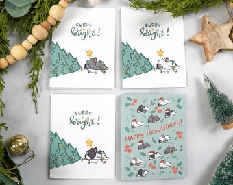 Frenchie Christmas Card Variety Pack, Dog Holiday Cards | Furry & Bright, Happy Howlidays | Pack of 12