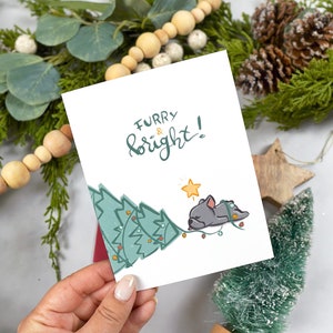 French Bulldog Christmas Card Grey, Dog Holiday Card Furry & Bright Greeting Card image 3