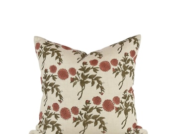 Hand Block Printed Floral Linen Pillow Cover - Kareena Design