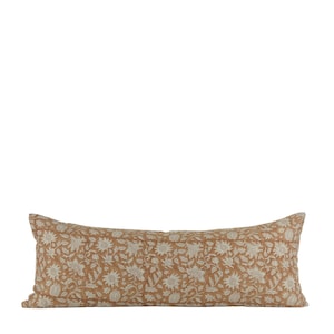 NIKEYA LONG LUMBAR - Hand block printed floral linen pillow, Fall Pillow, Spring Pillow, Pattern Pillow, Linen Pillow, Long lumbar Pillow