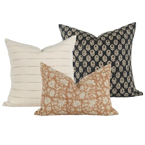 PILLOW COMBO 5 - Three Pillow Combo - Earthy neutral pillow, Fall Pillow, Spring pillow, Floral pillow, Brown pillow
