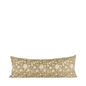 Floral Block Printed Linen Long Lumbar Pillow