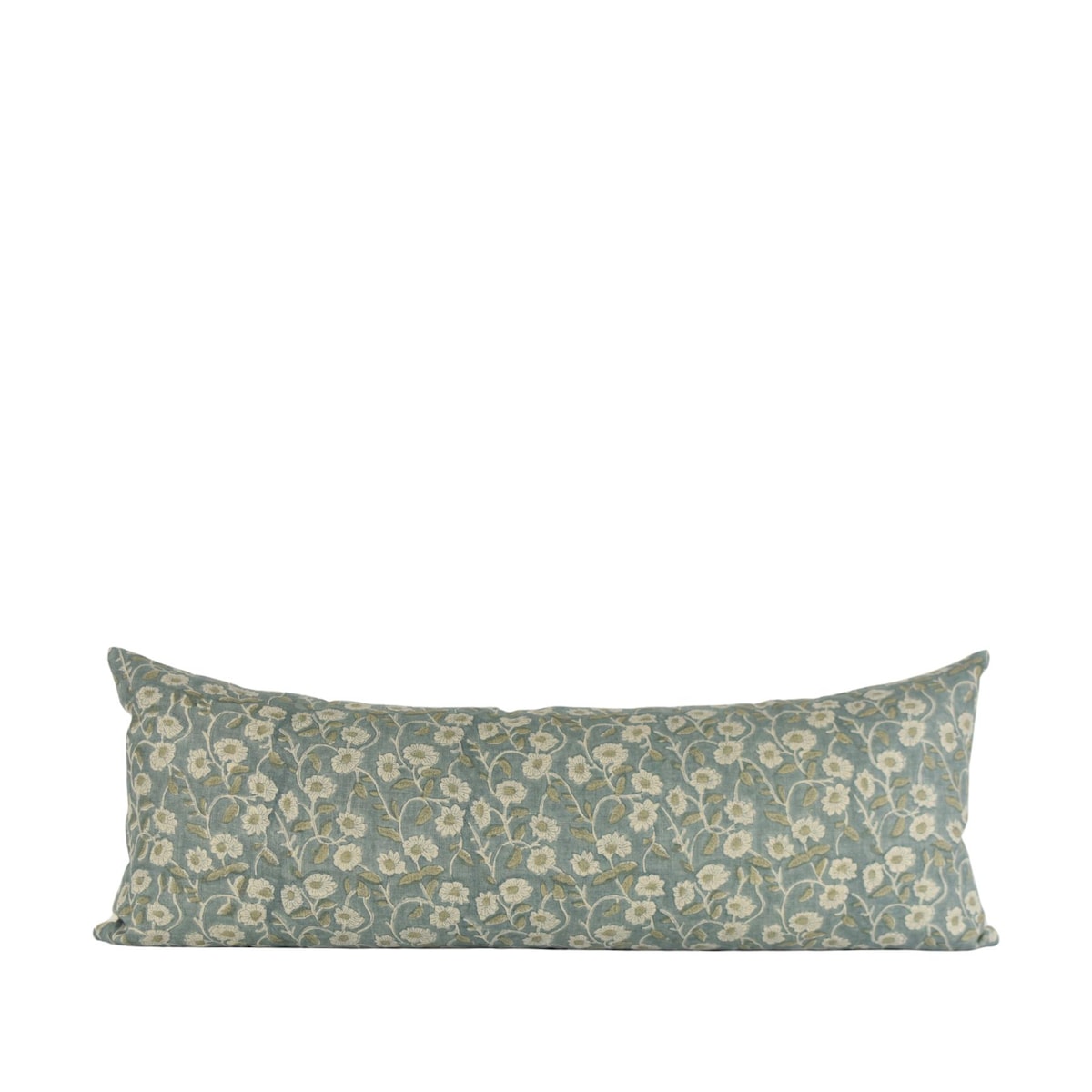Floral Block Printed Linen Lumbar Pillow - Blue Spring Decor - Etsy