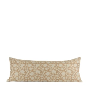 NELLY LONG LUMBAR - Linen Long Lumbar, Peach Lumbar Pillow, Floral block print pillow, Spring pillow, Spring home refresh, Fall Pillow