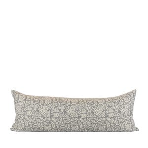 SHARON LONG LUMBAR - Hand block printed floral linen pillow, Fall Pillow, Spring Pillow, Pattern Pillow, Linen Pillow, Long lumbar Pillow
