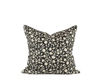 Hand Block Printed Floral Linen Pillow Cover: Vintage Style