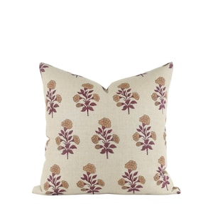 BONNIE PILLOW - Hand block printed floral linen pillow, Fall Pillow, Spring Pillow, Pattern Pillow, Linen Pillow, Long lumbar Pillow