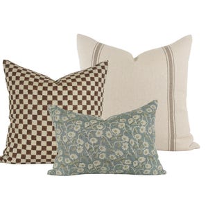 PILLOW COMBO 10 - Three Pillow Combo - Earthy neutral pillow, Fall Pillow, Spring pillow, Floral pillow, Brown pillow, Checker Pillow