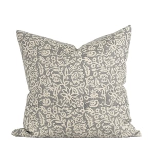 SHARON PILLOW - Hand block printed floral linen pillow, Fall Pillow, Spring Pillow, Pattern Pillow, Linen Pillow, Long lumbar Pillow