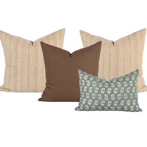 PILLOW COMBO 3 - Four Pillow Combo - Earthy neutral pillow, Fall Pillow, Spring pillow, Floral pillow, Brown pillow
