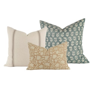 PILLOW COMBO 11 - Three Pillow Combo - Earthy neutral pillow, Fall Pillow, Spring pillow, Floral pillow, Brown pillow, Stripe Pillow