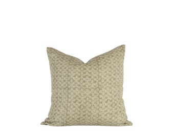 Funda de almohada de lino estampada a mano: diseño abstracto verde